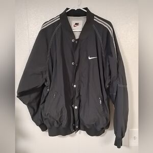 VINTAGE Nike Jacket Mens Large Black 90s Bomber Track Snap Zip Swoosh Nylon Y2k